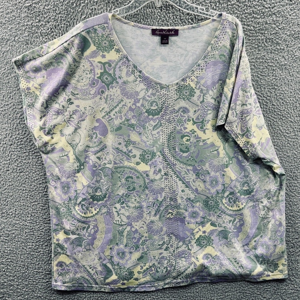 Womens Embellished Knit Top 3X Floral Paisley Plus Stretch Relaxed Casual Floral